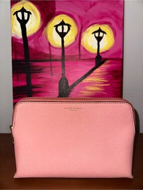 henri bendel Pink Saffiano Zip Cosmetic Case